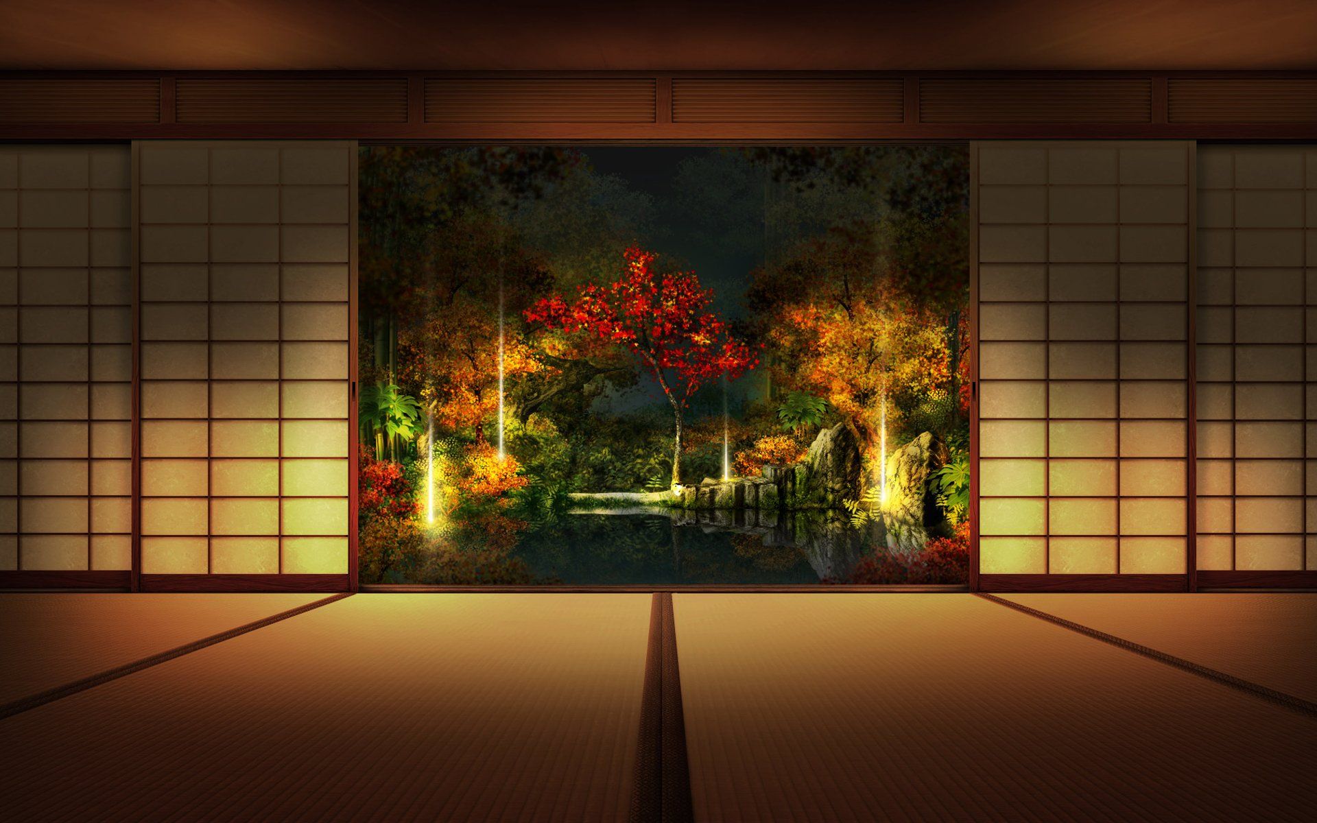 1920x1200 Japanese Shoji Room with Tree View Wallpaperx1200