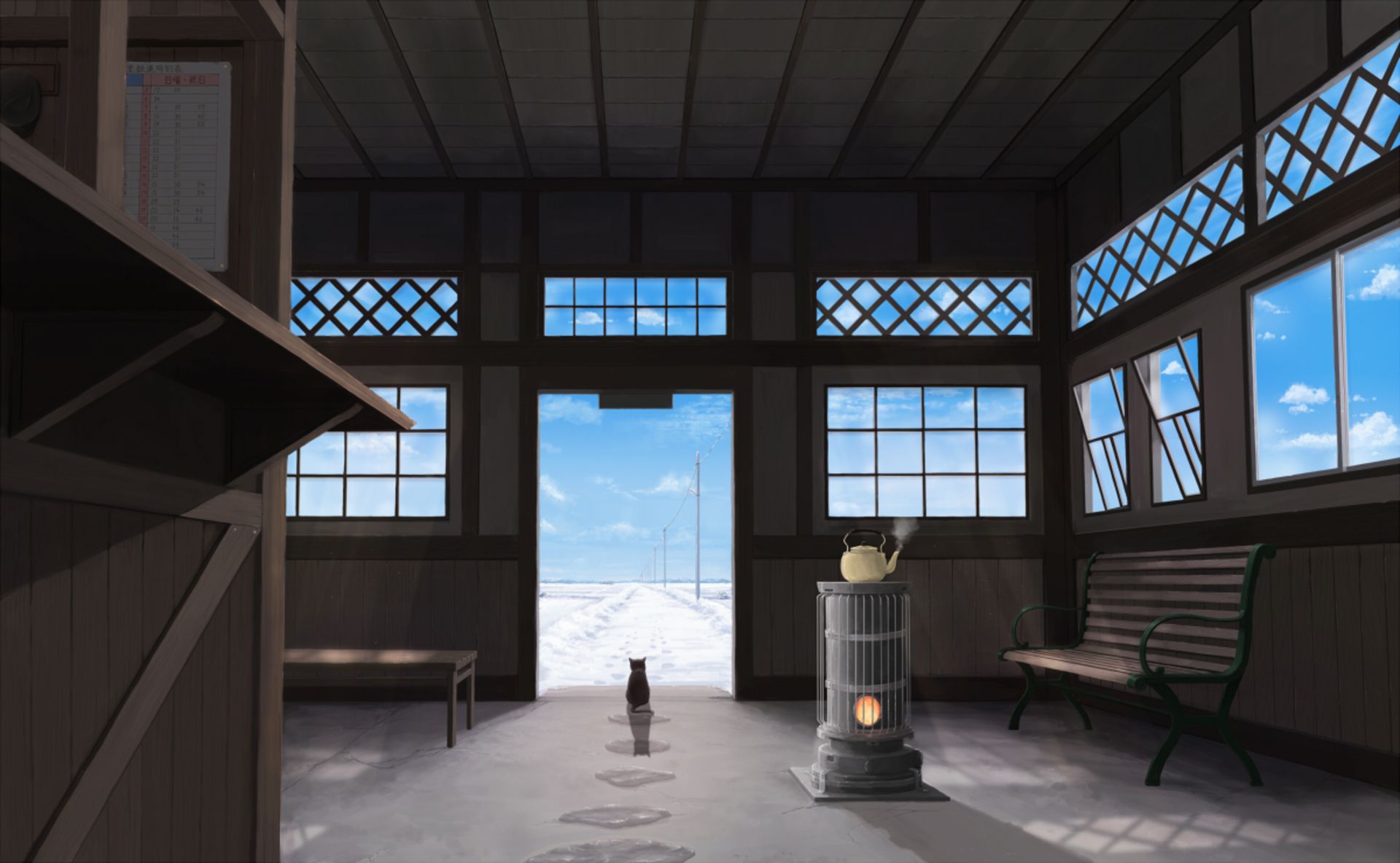 1920x1184 Phone wallpaper: Anime, Room, Cat, Snow, Window 1533136