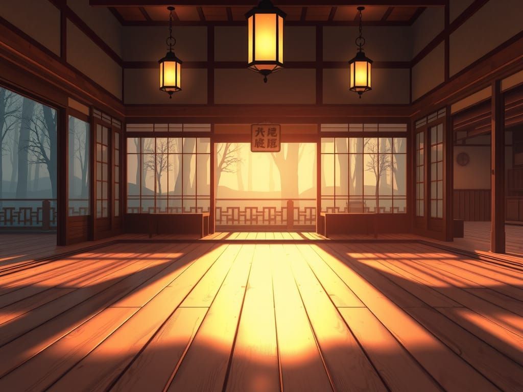 1024x768 cozy anime dojo room at night Japanese Dojo at T
