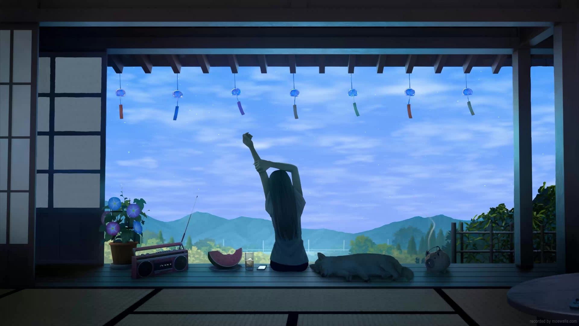 1920x1080 Anime Girl Chilling Out Summertime Live Wallpaper