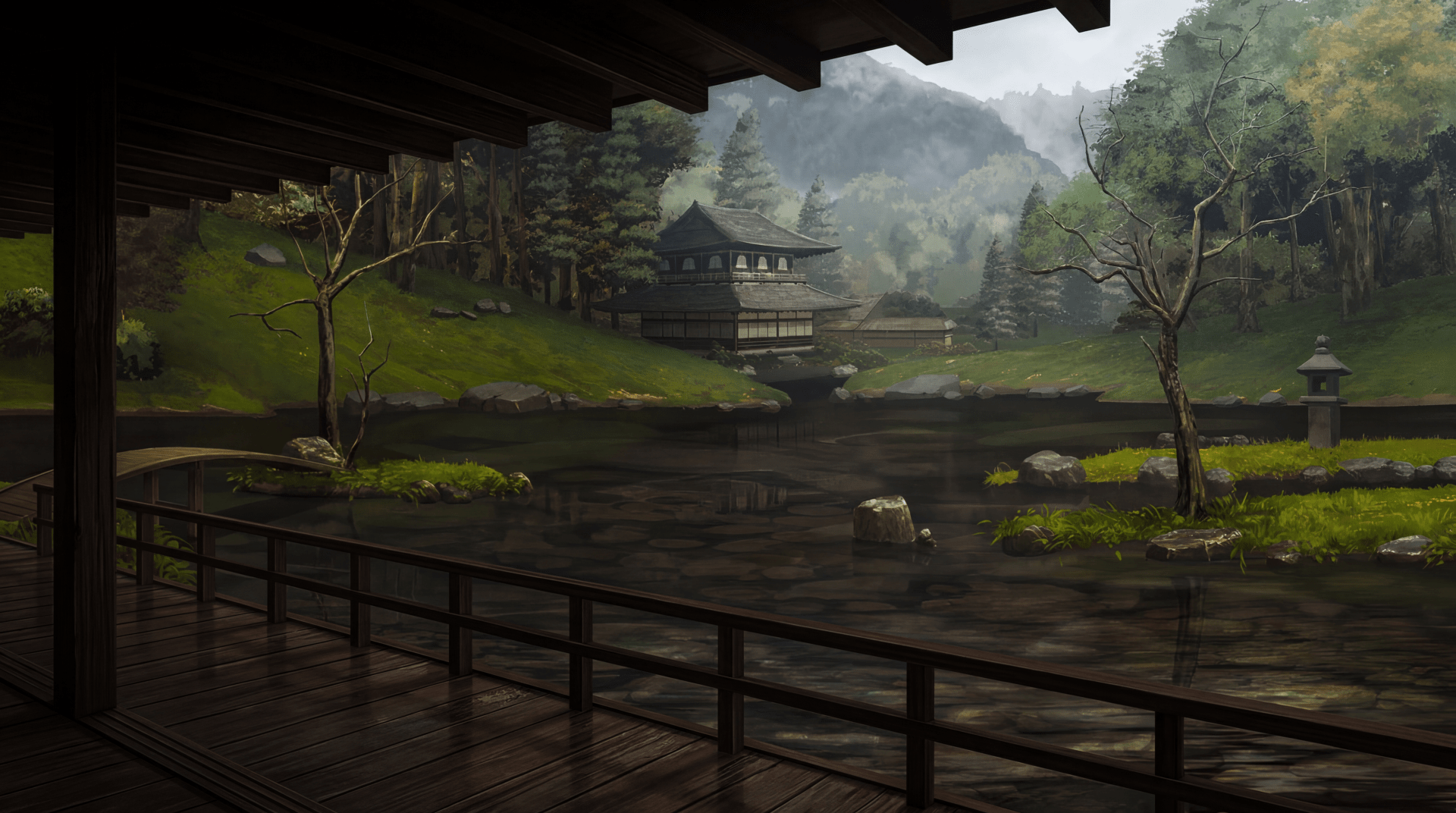 1920x1072 Feudal Japanese Lakeside Porch