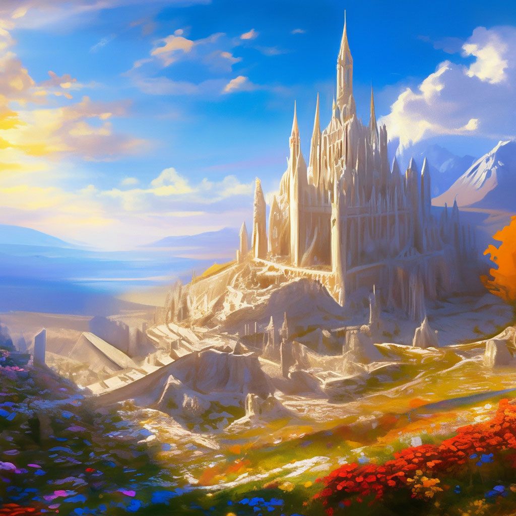 1024x1024 Ruins of hyperborea white city in the mountains, remains of an ancient civilization, monumental, solemn, antiquity
