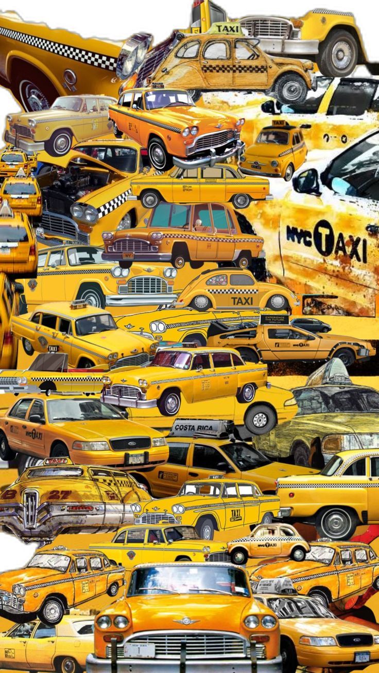 736x1308 Vintage New York Taxi Collage. Yellow cab car wallpaper, Yellow taxi car collage, Yellow taxi
