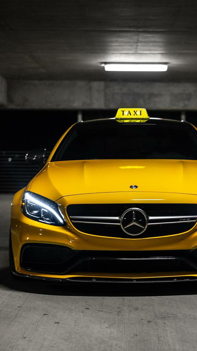 800x1422 Yellow TAXI, mercedes, amg, c yellow, car, supercar sports, america, new, HD phone wallpaper