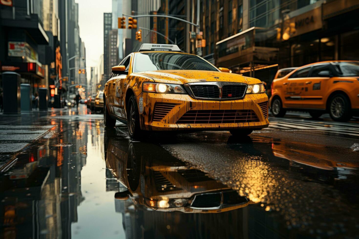 1470x980 Yellow cab speeds through Times Square in New York, NY, USA