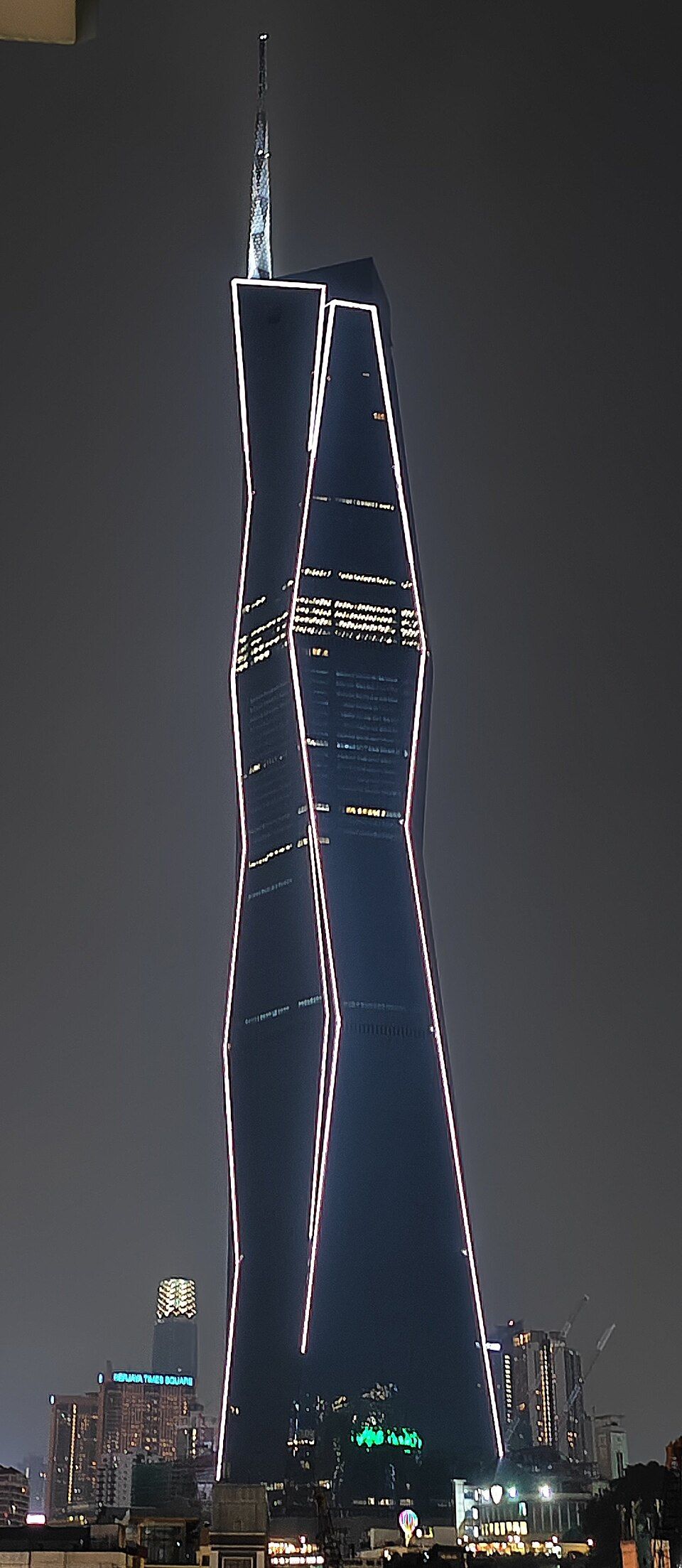 960x2206 Merdeka 118 with LED light display at night