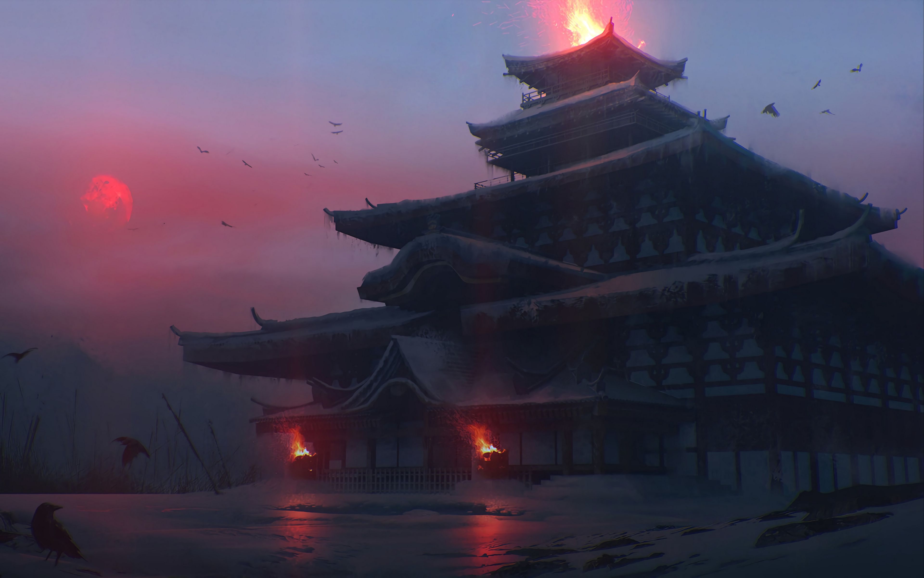 3840x2400 Download wallpaper 3840x2400 pagoda, temple, castle, japanese temple, fantasy, art 4k ultra HD 16:10 HD background