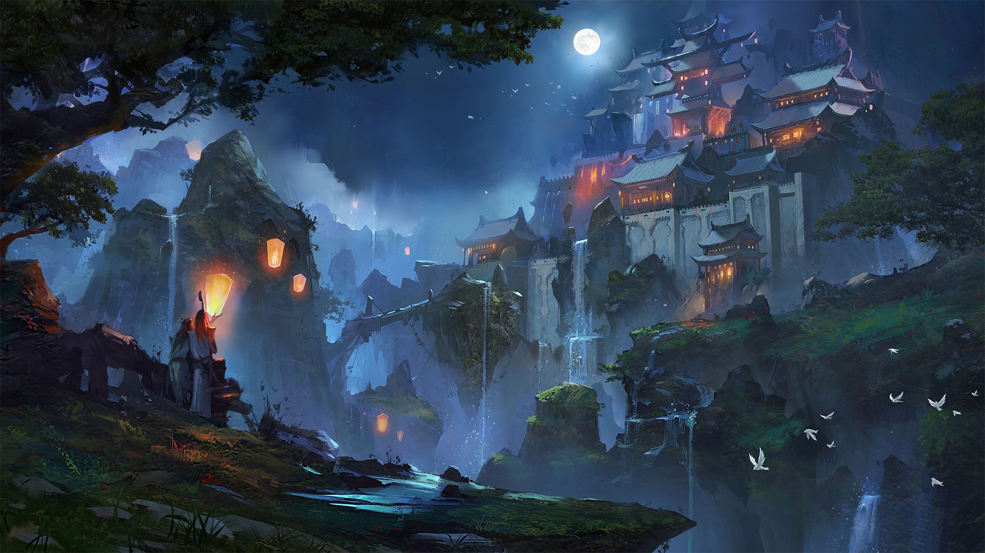 1920x1079 Enchanted Castle Night Wallpaper