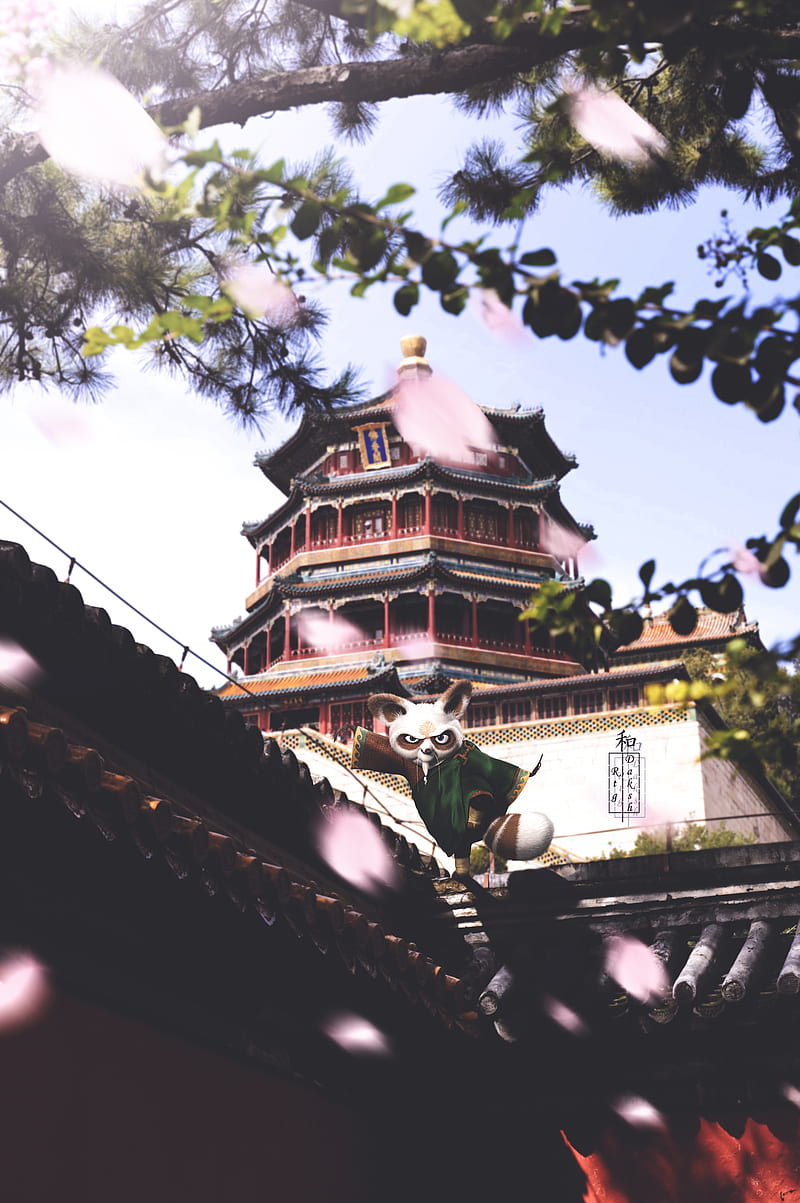 800x1203 Master Shifu, anime, castle, cherry blossoms, china, japan, kung fu panda, morning, HD phone wallpaper