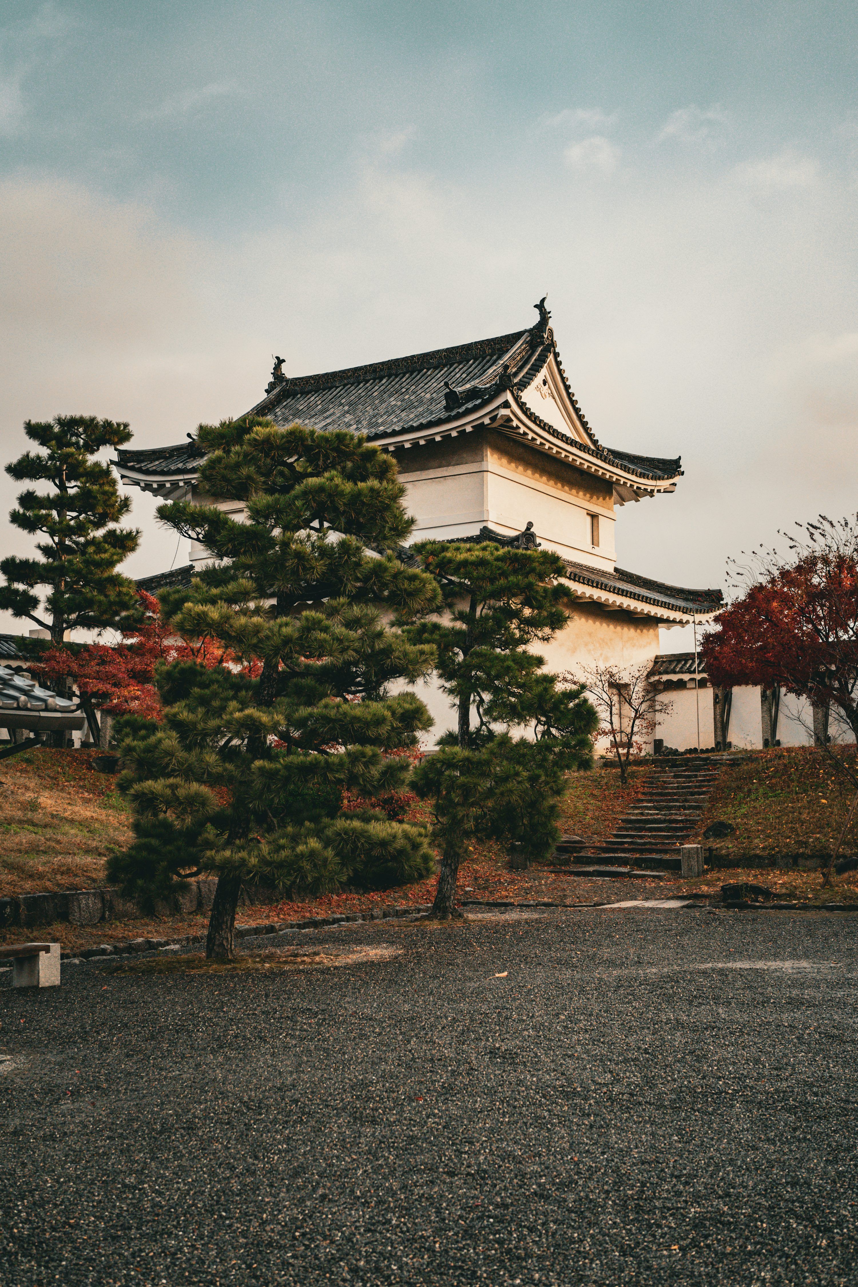 3000x4500 An asian castle sits beneath a cloudy sky. photo