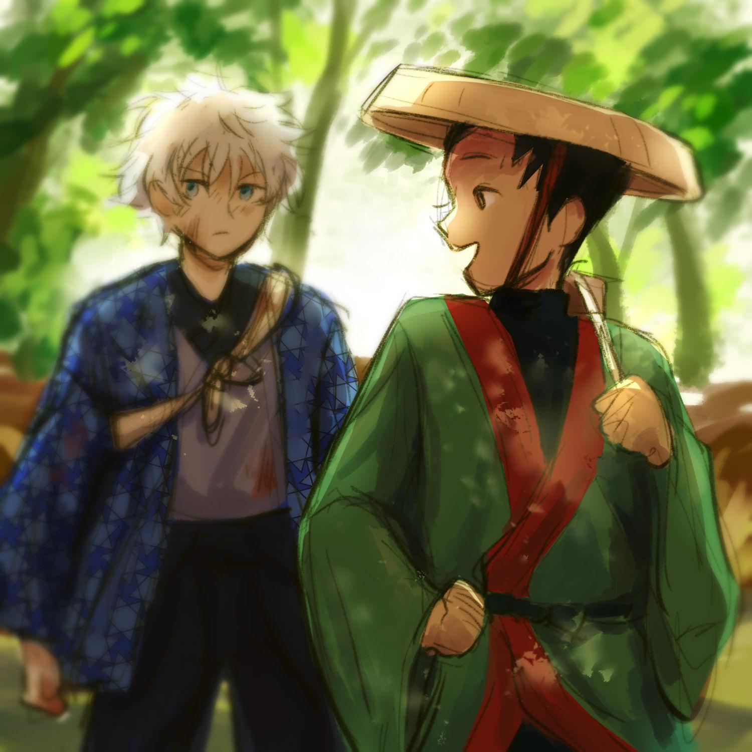1500x1500 A crossover fanart with Killua and Alluka in a demon slayer AU