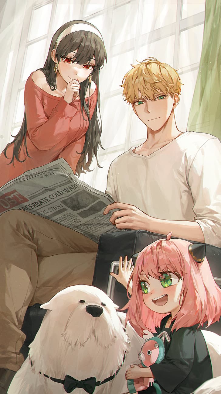 728x1296 HD wallpaper: anime, Spy x Family, Yor Forger, Loid Forger, Anya Forger, illustration