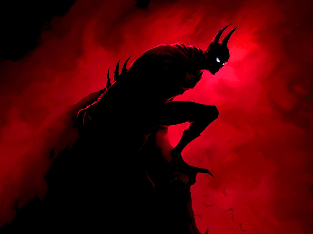1024x768 Download Batman, Art, Red background, Silhouette Wallpaper in 1024x768 Resolution