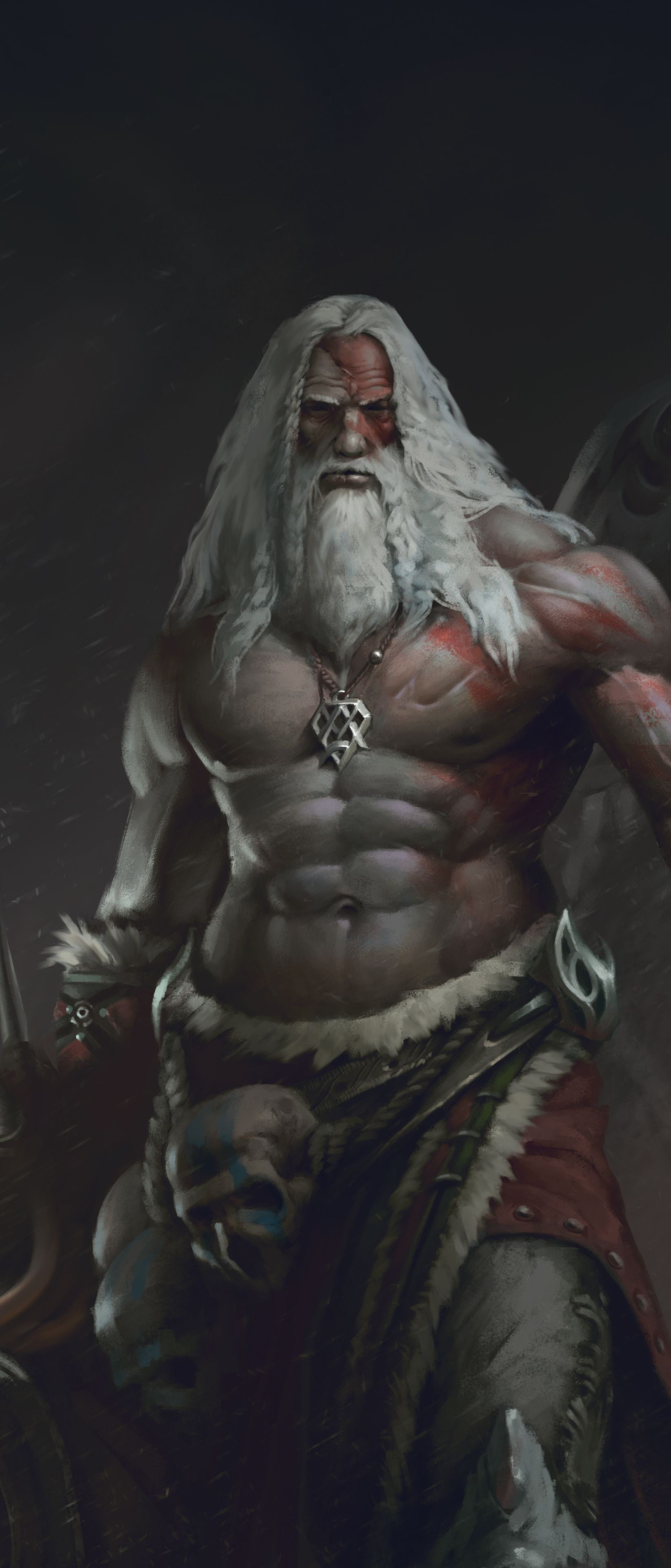 1644x3840 Phone wallpaper: Fantasy, Warrior, White Hair, Beard 1423742