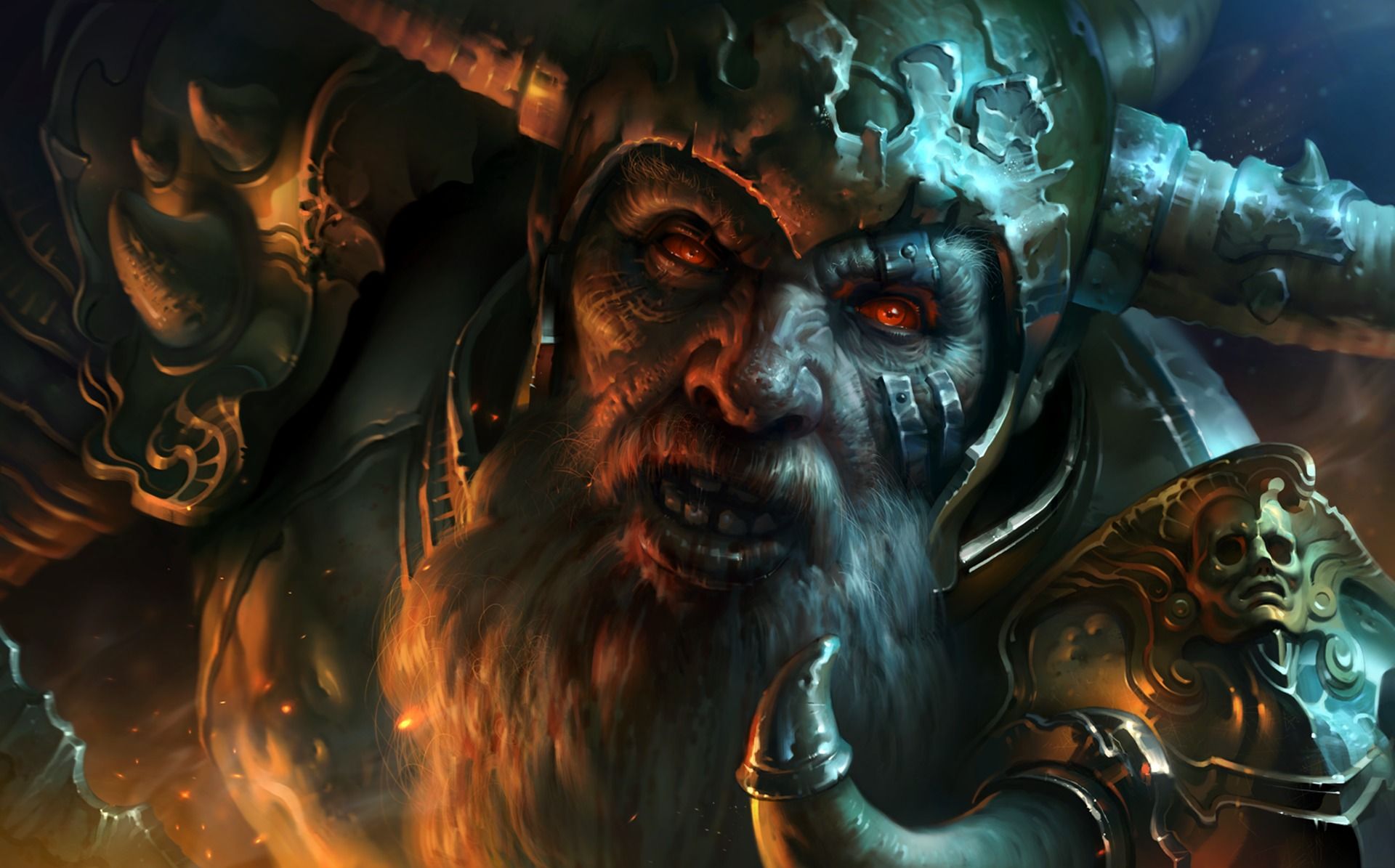 1920x1195 Wallpaper look, horns, helmet, old, warrior for mobile and desktop, section фантастика, resolution 1920x1195