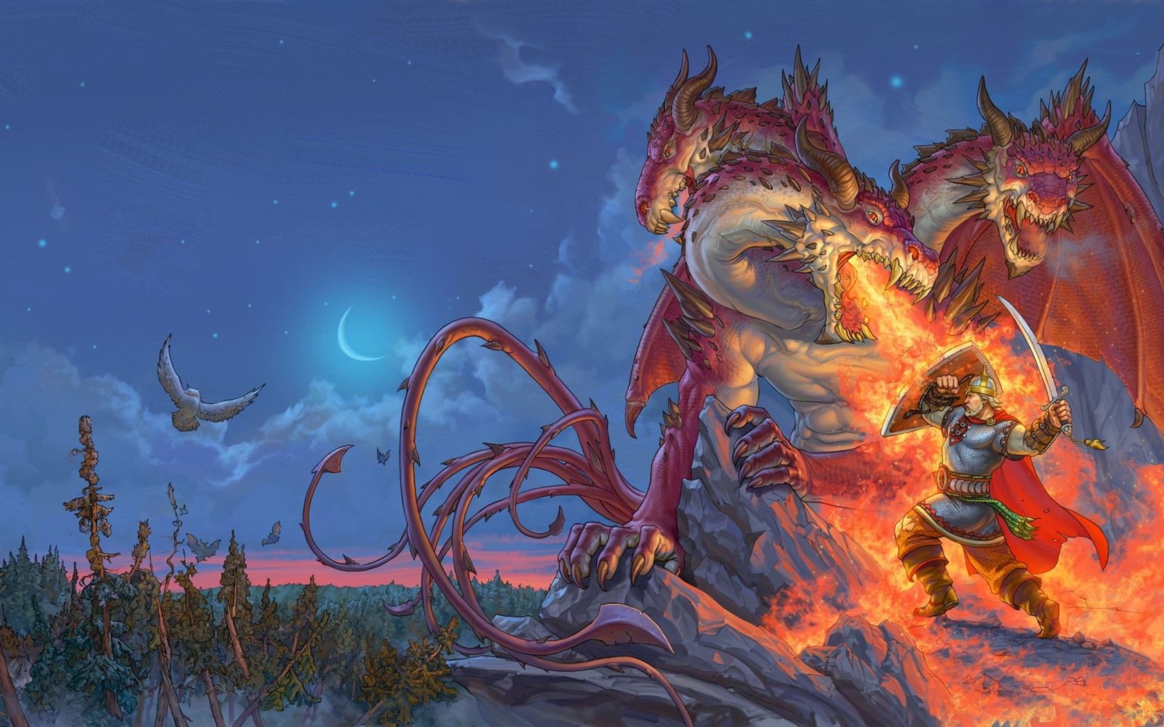1680x1050 Wallpaper Dragon, fire, warrior, battle, art picture 1920x1080 Full HD 2K Picture, Image