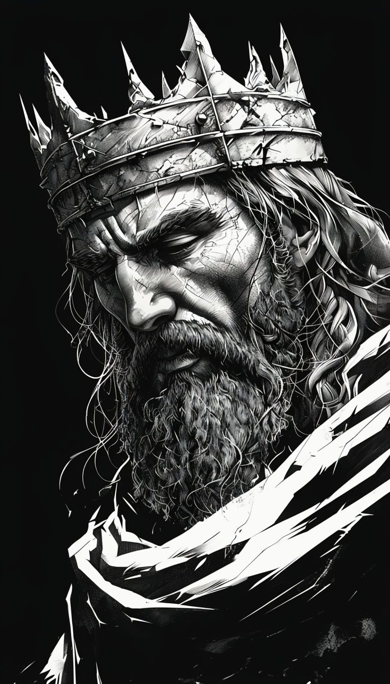 768x1344 Majestic Black And White Warrior King Portrait Mobile Wallpaper