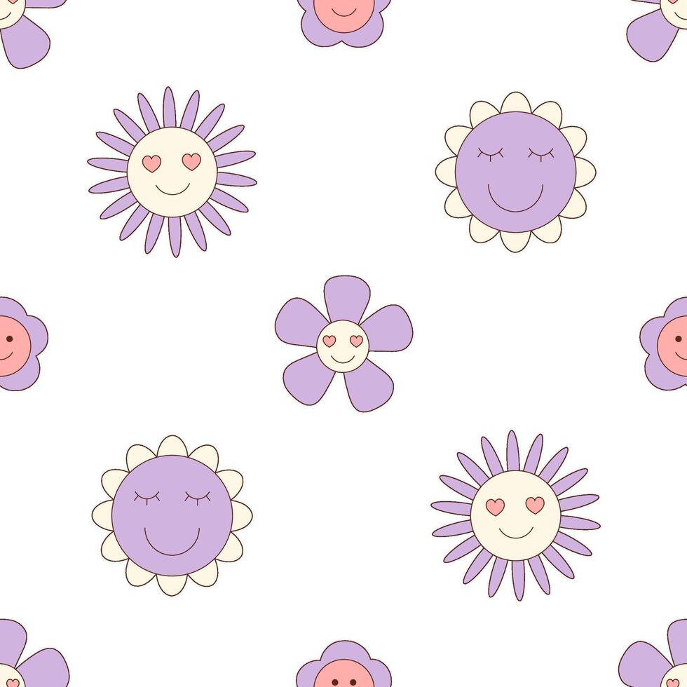 980x980 Groovy y2k flower pattern in seamless background with cute pink heart and happy smile graphic. retro style creates playful, modern feel, perfect for trendy wallpaper or print
