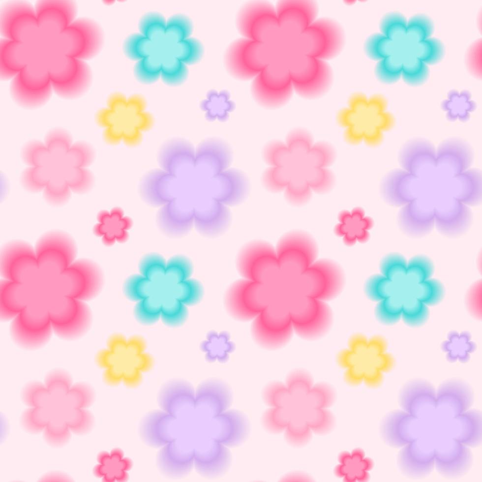 980x980 Trendy seamless pattern with y2k blurred gradient daisy flower on pink background. Pastel color background. Abstract geometric background. Y2k aesthetic