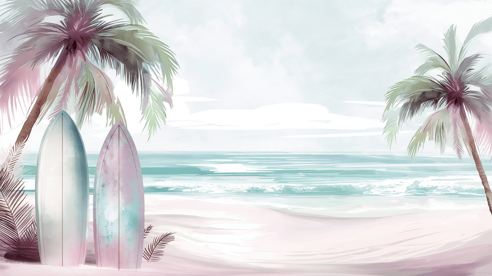 1600x897 Surf Mural Wallpaper. Pastel Effect Boards
