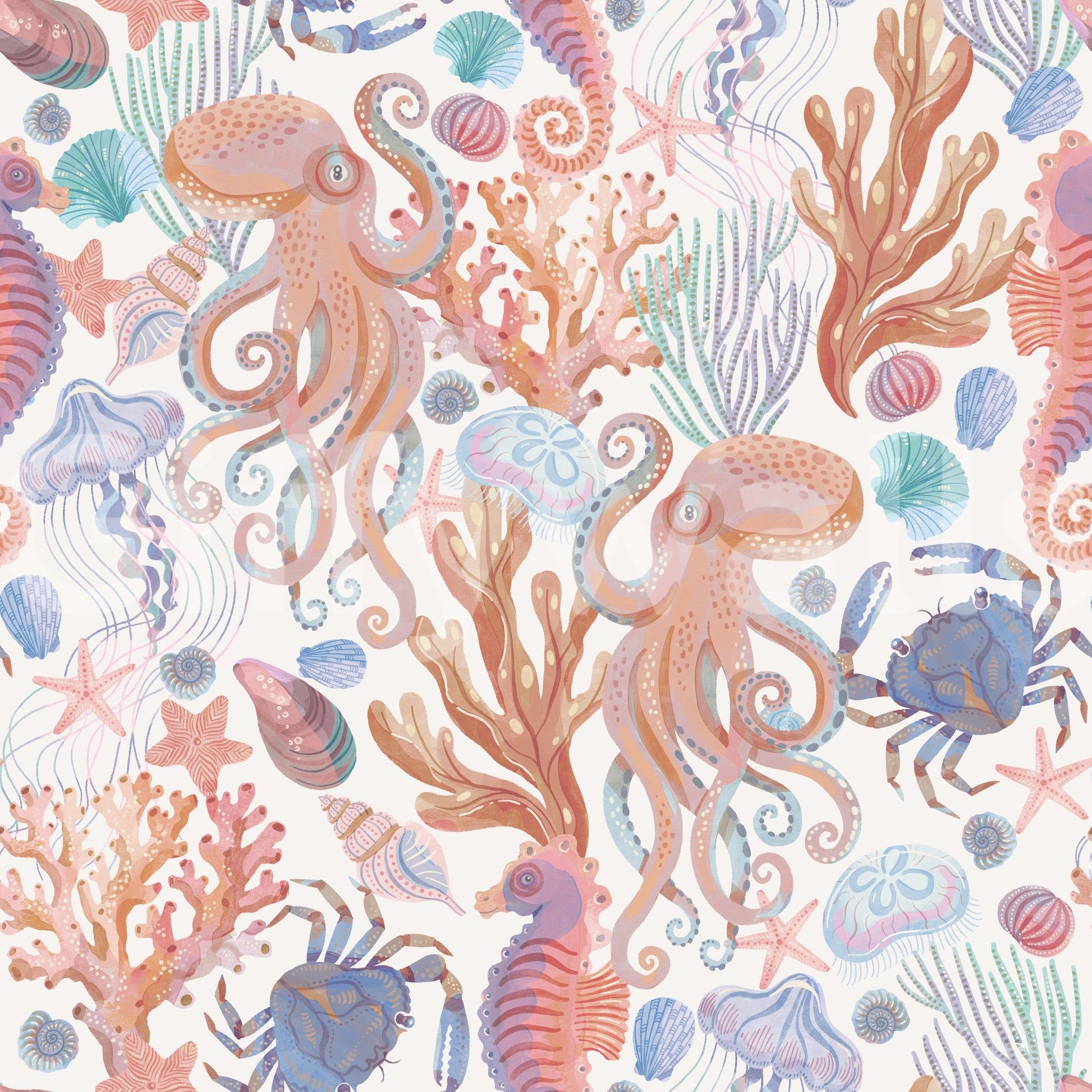 1946x1946 Pastel Sea Creatures Wallpaper for Coastal Cabins