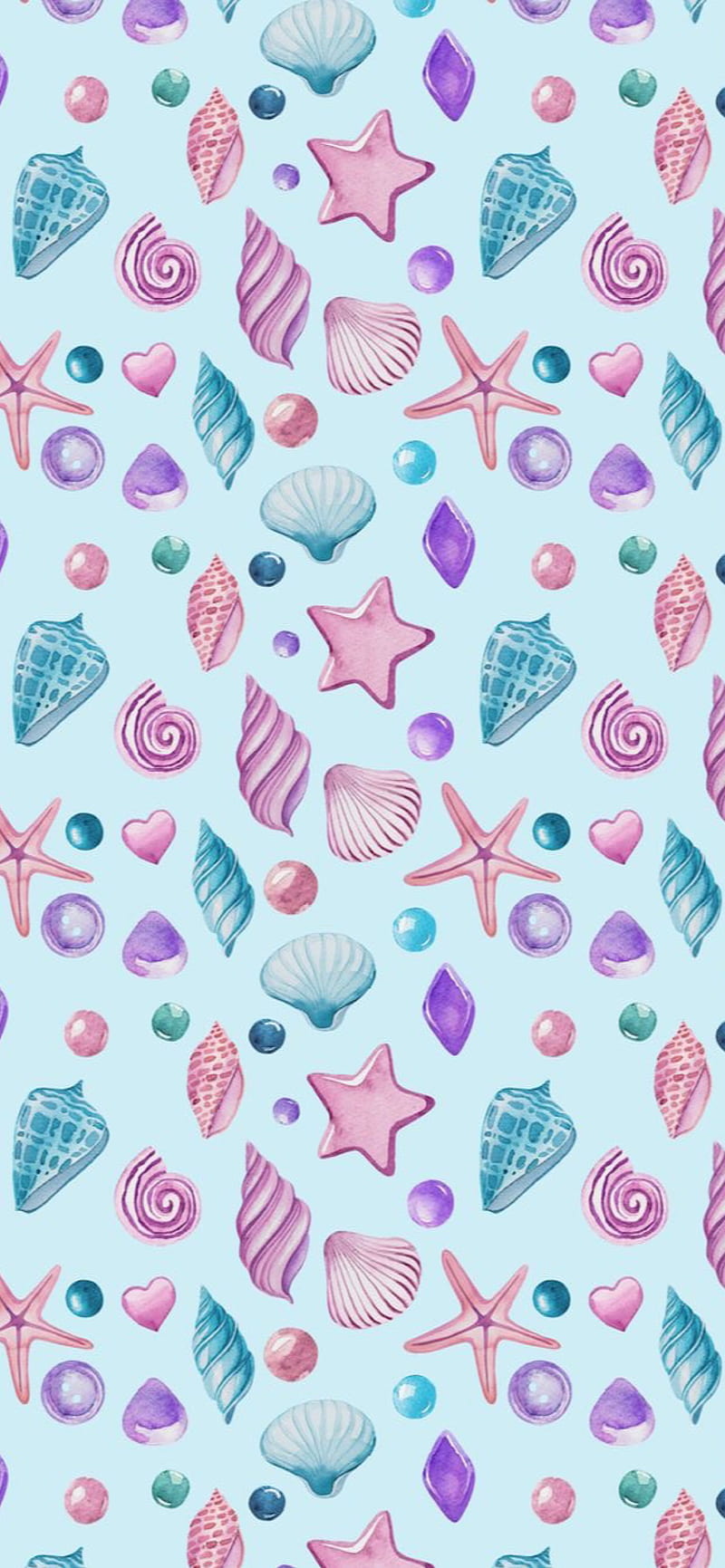 800x1731 Seashells, beach, cute, nautical, ocean, pastel, sea, shells, summer, HD phone wallpaper