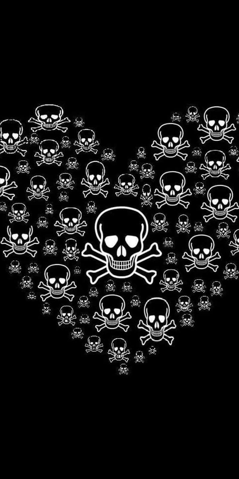 800x1600 Skull heart, black and white, bones, cross bones, HD phone wallpaper