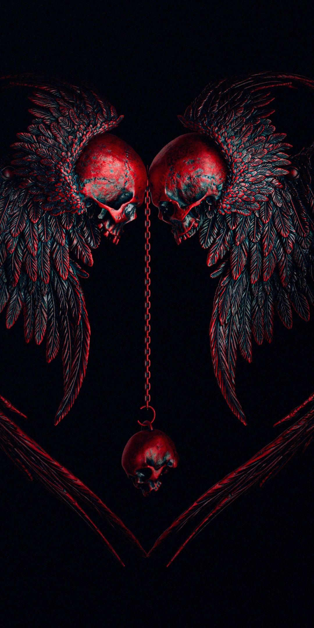 1080x2160 Heart shape Wallpaper 4K, Skulls, Gothic, Angel wings