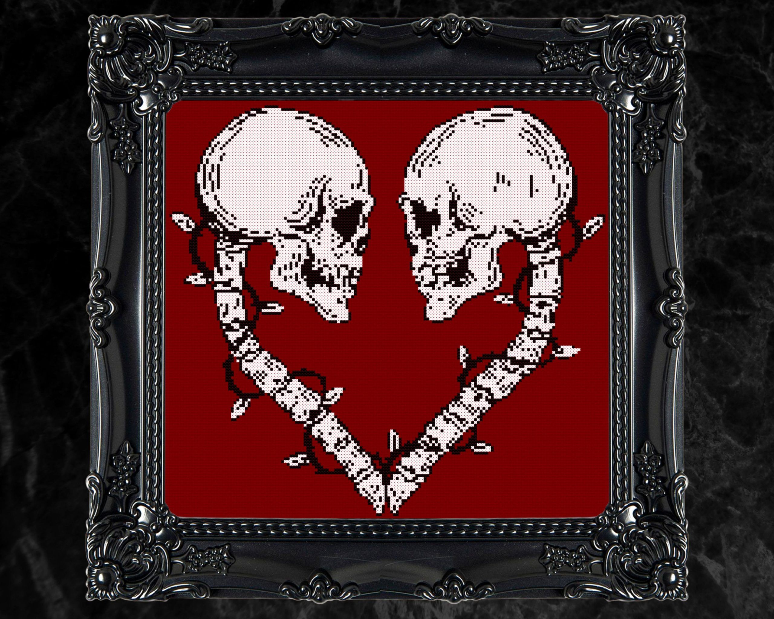2560x2048 Skull Heads Heart Cross Stitch Pattern