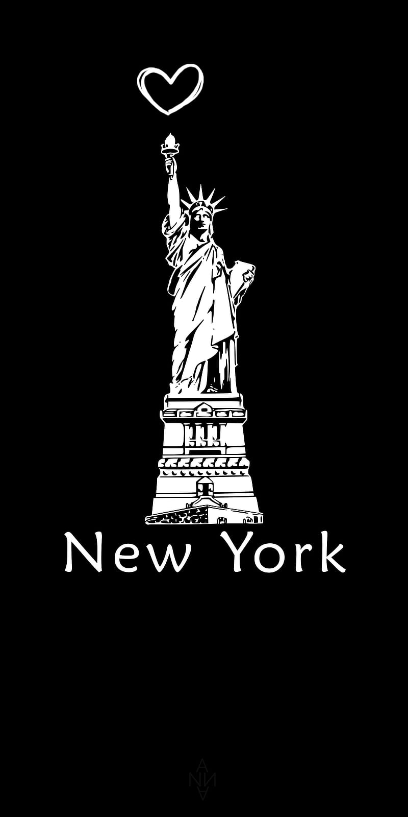 800x1600 New York, black, black and white, heart, lady liberty, liberty, liberty island, HD phone wallpaper