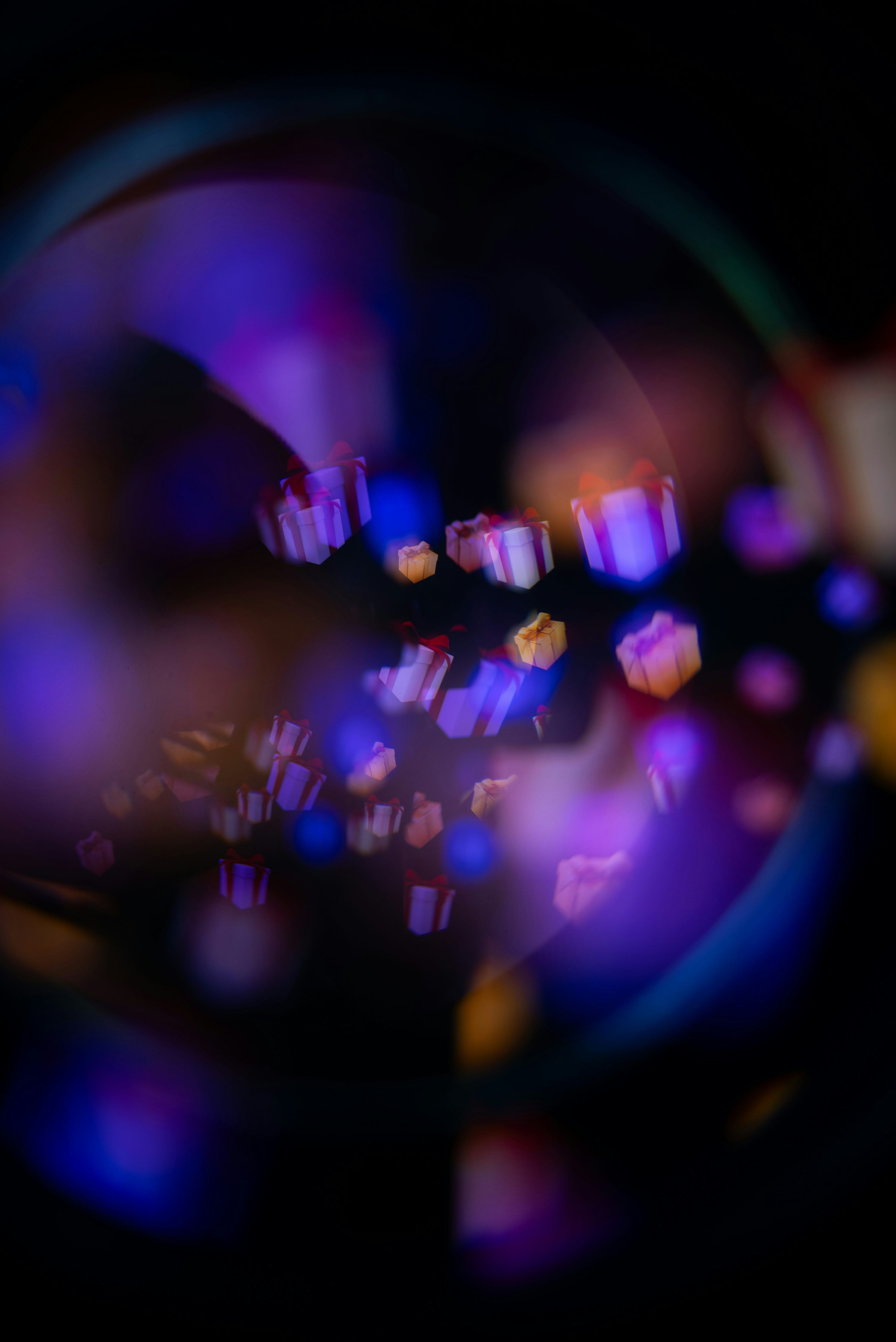 3000x4494 Bokeh lights in abstract purple and blue background. photo