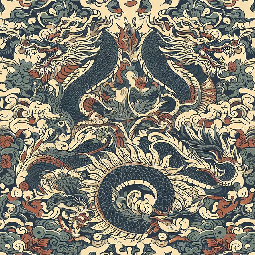 894x894 REDAMANCY Vintage Dark Ink Red Dragon Damask Pattern Japanese Peel And Stick Wallpaper Stick On Contact Paper Vintage Wall Paper Easy Peel Off For Nightstand Drawer Cabinet Renter