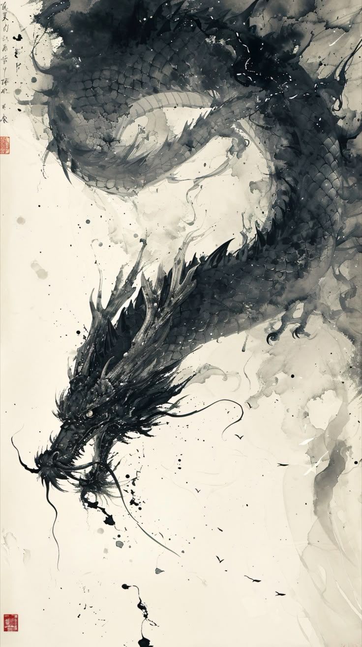 736x1313 Ink Soaring Dragon Painting Wallpaper