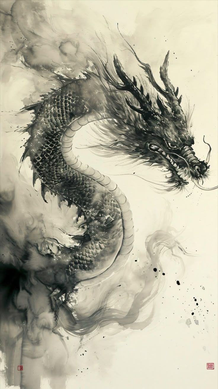 736x1313 Ink Soaring Dragon Painting Wallpaper