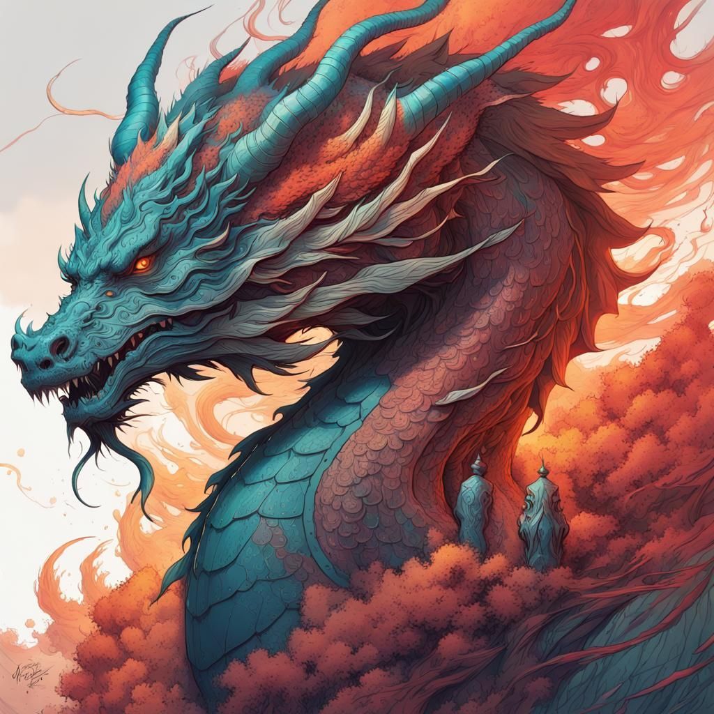 1024x1024 mythical dragon Dragon Portrait in Ink Illustrati
