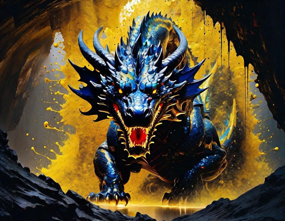1152x896 Ink Splatter Dragon Dragon on Gold Horde in Ink Spl