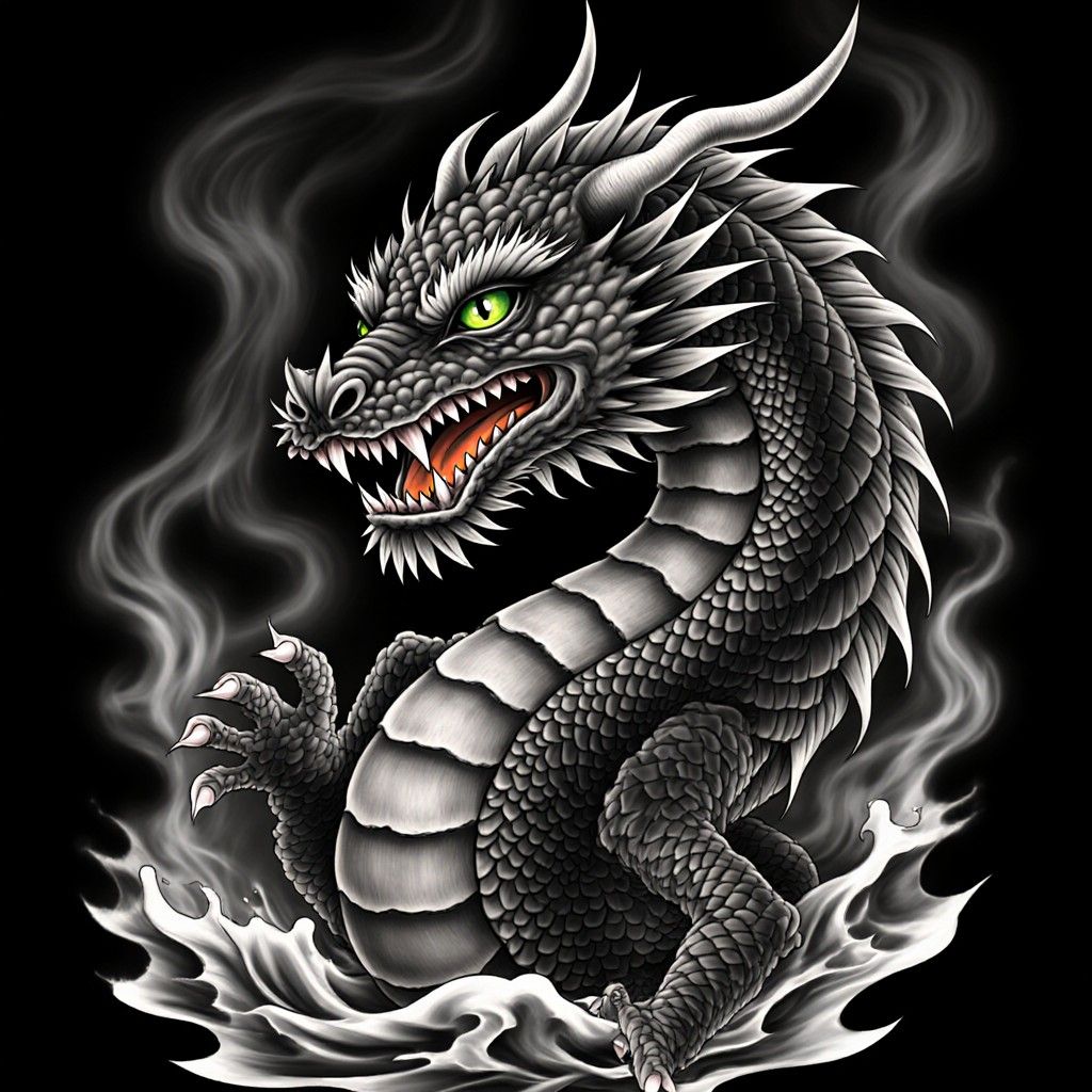 1024x1024 traditional japanese water dragon artwork in ink long body from head to tail Prompts. Stable Diffusion Online