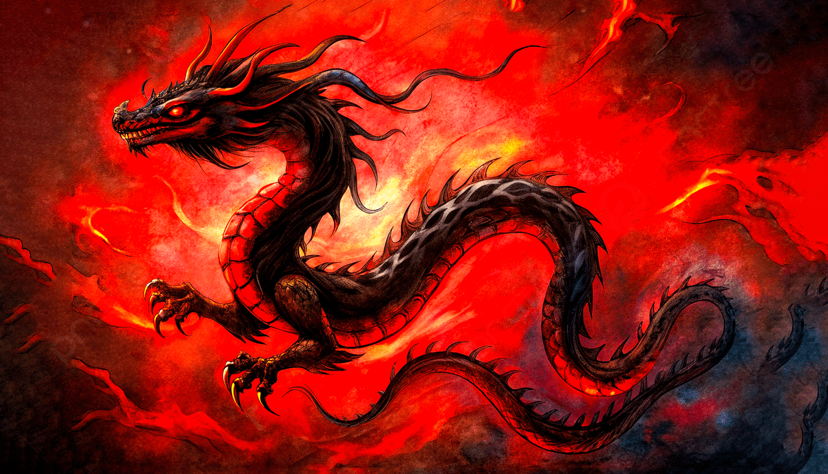 1200x687 Red And Black Ink A Dragon In Chinese Style Art Whimsical Rough Sketch, Ink Dragon, Chines Dragon, Ink Background Image And Wallpaper for Free Download