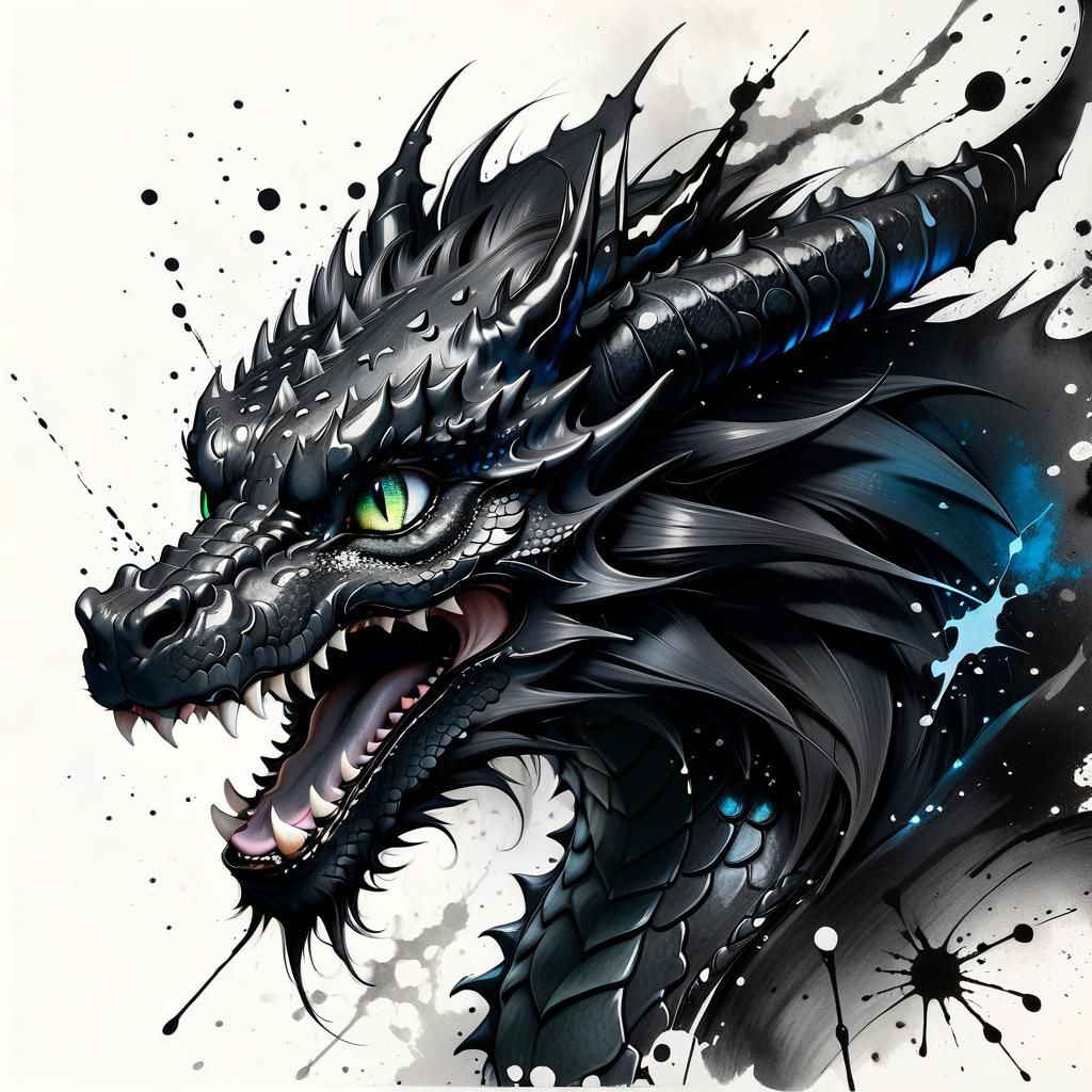 1024x1024 Ink Splat Dragon Dragon Roaring in Luminescent Fantasy