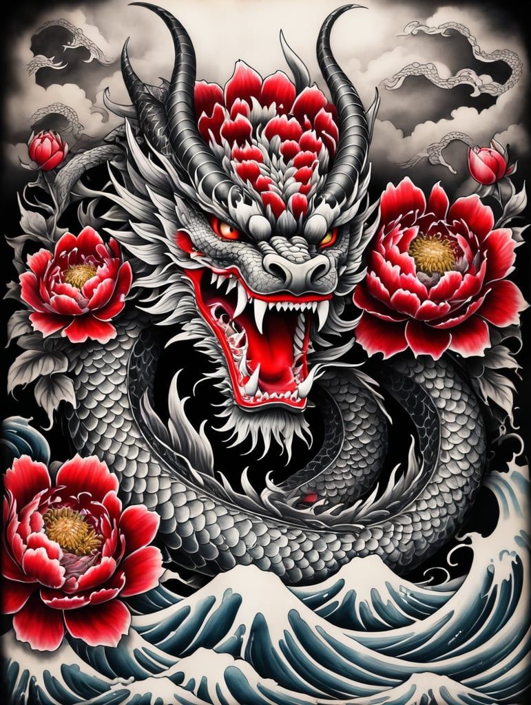 771x1024 Premium Free ai Image. Dragon's Wrath: A Japanese Tattoo Art