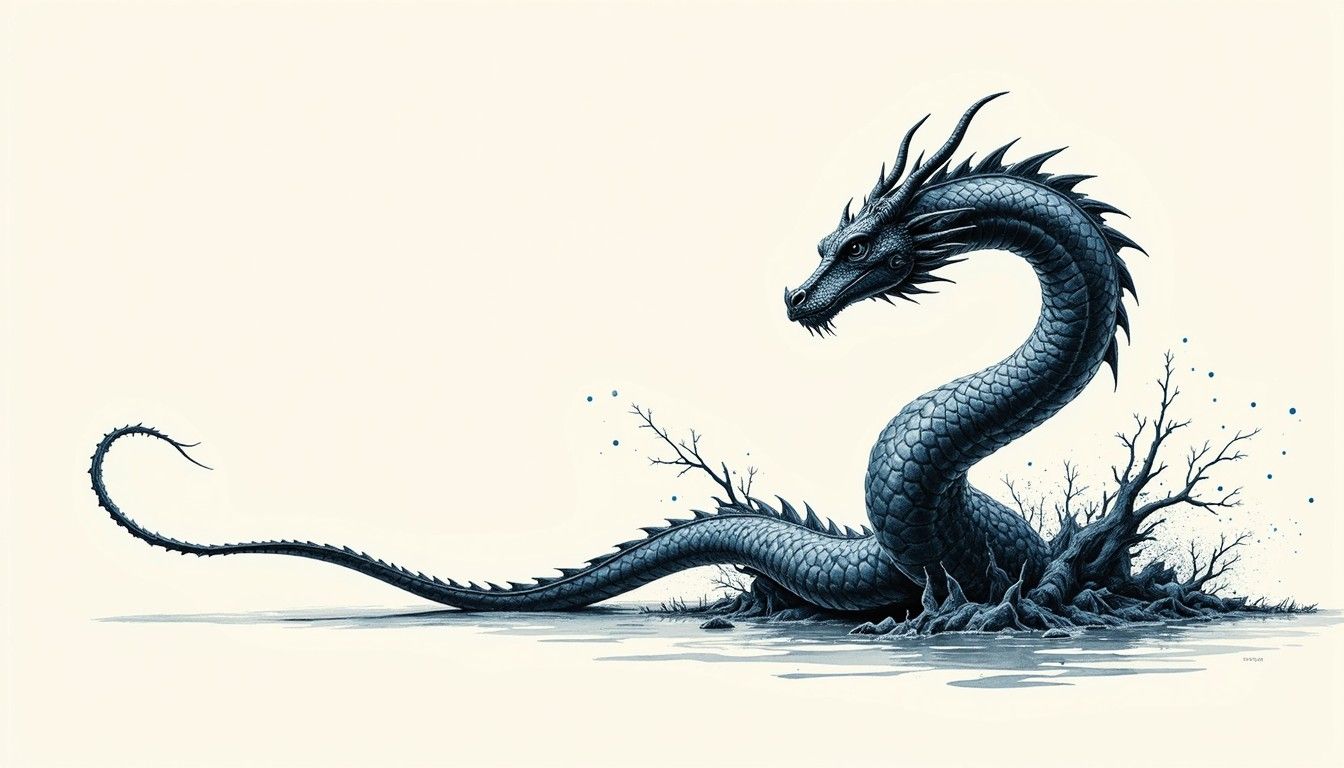 1344x768 Free Ink Dragon Rising Image, Ink, Minimal