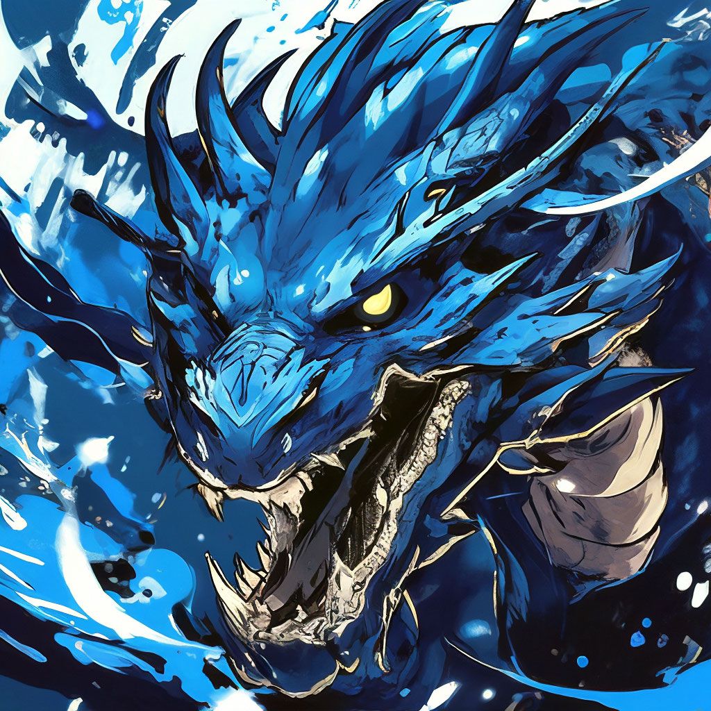 1024x1024 Lernaean Hydra, dragon with 4 heads, background, lots of details, splashes of blue, dark tones, dark tones, horror