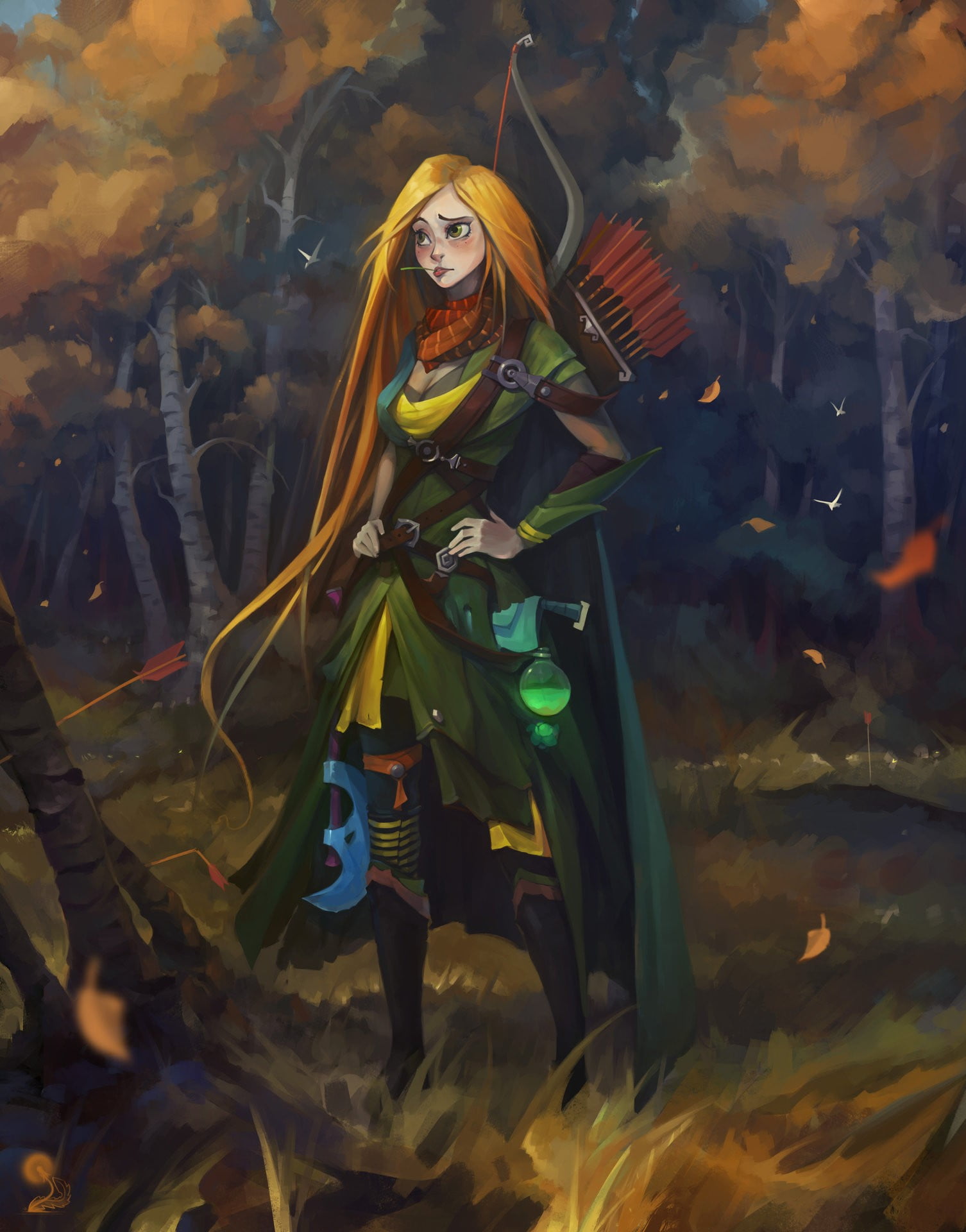1506x1920 Blonde hair female character painting, Dota Windrunner, Windranger, archer HD wallpaper