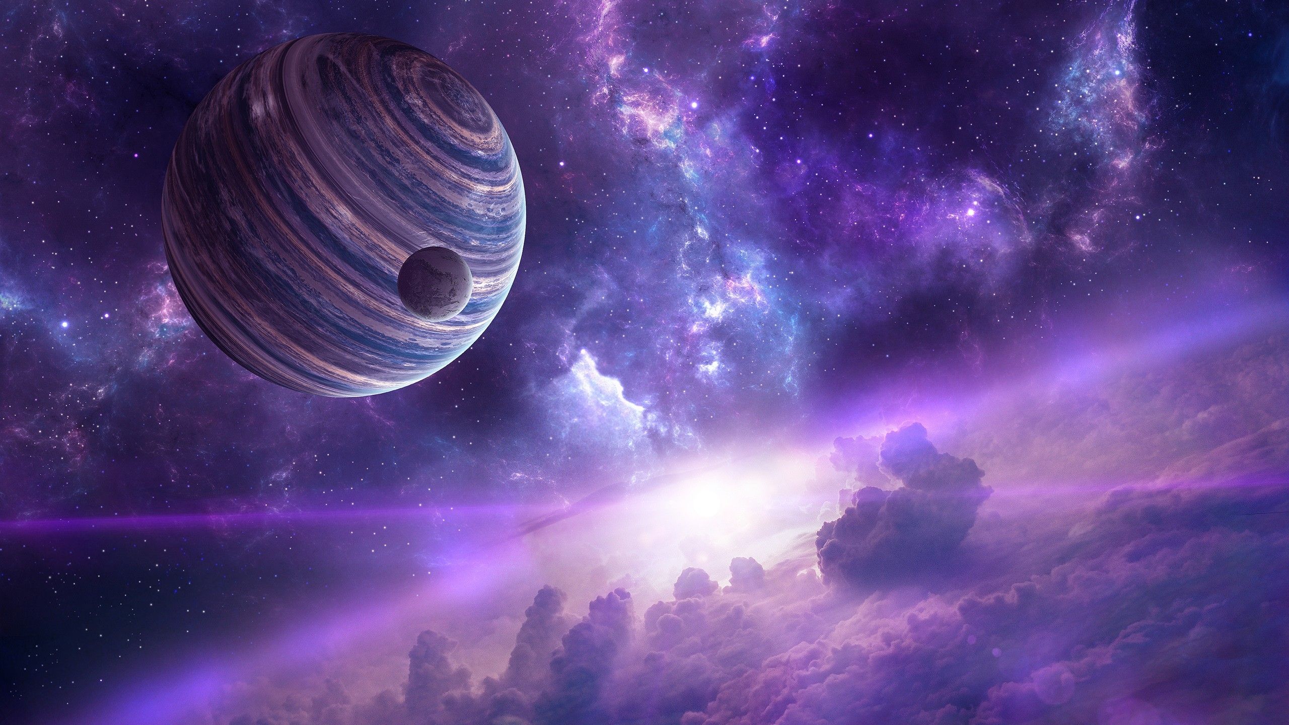 2560x1440 Purple Planet And Purple Space HD Purple Wallpaper