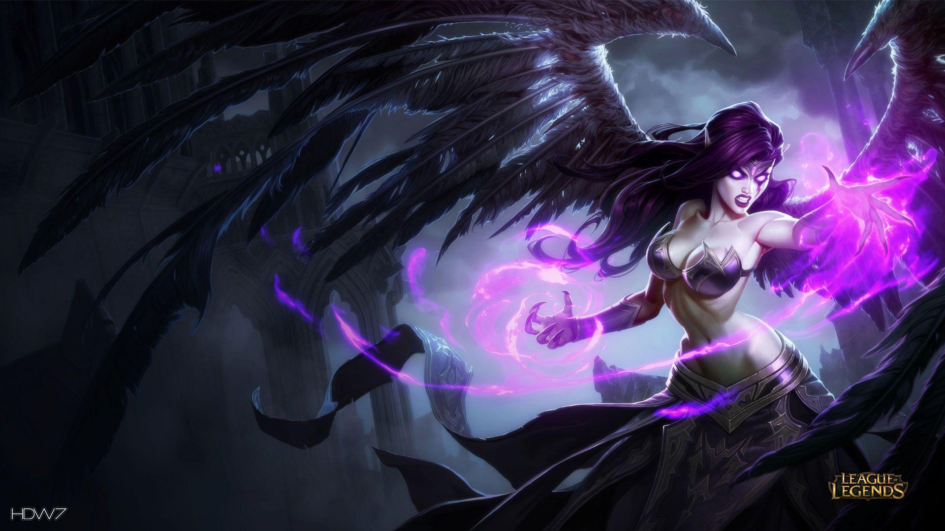 1920x1080 league of legends game lol morgana wings purple evil. HD wallpaper gallery
