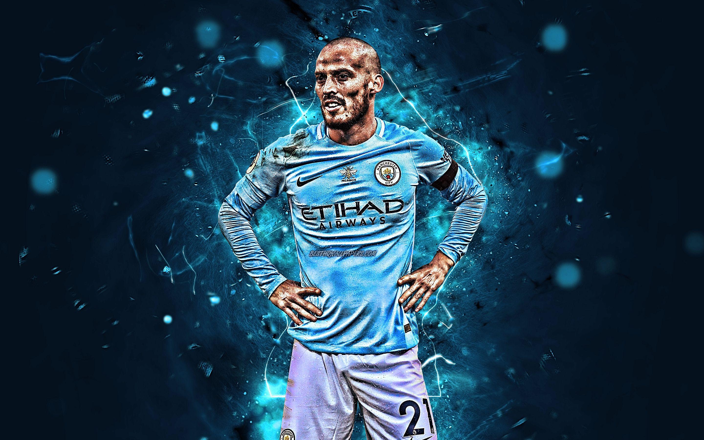 2880x1800 Download Wallpaper David Silva, Spanish Footballers, Manchester City FC, Close Up, Soccer, Silva, Midfielder, Premier League, Man City, Neon Lights For Desktop With Resolution 2880x1800. High Quality HD Picture Wallpaper