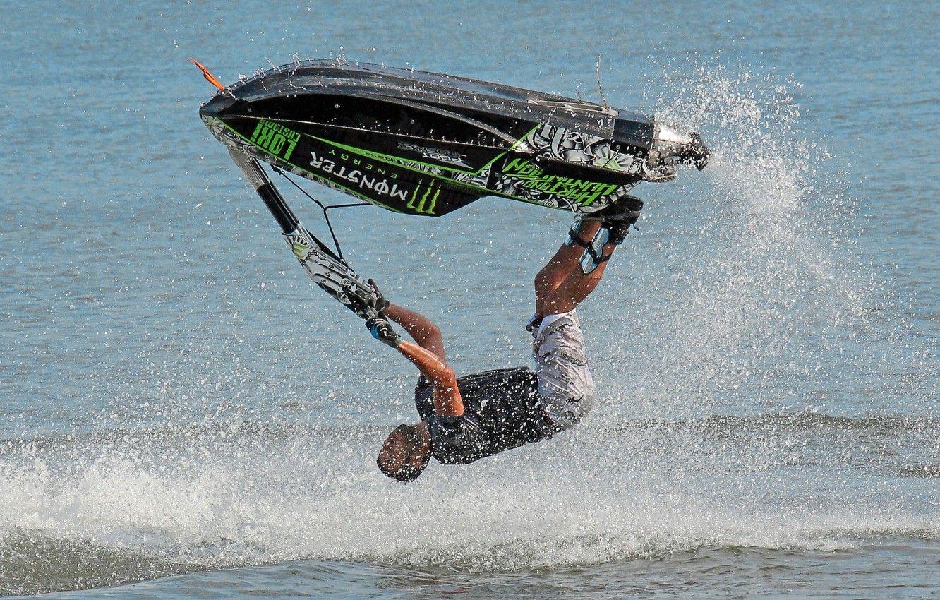 1332x850 Wallpaper sea, squirt, jump, jet ski, monster, the trick, jetski image for desktop, section спорт