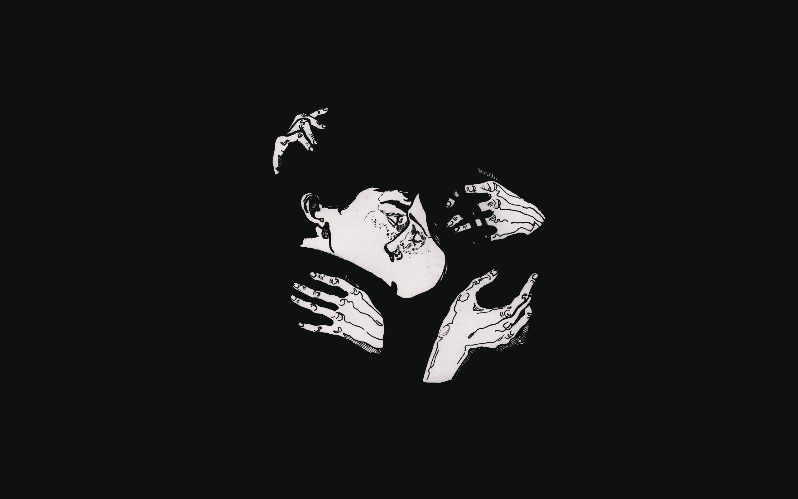 2560x1600 Boy Girl Black Kiss Minimalism Wallpaper