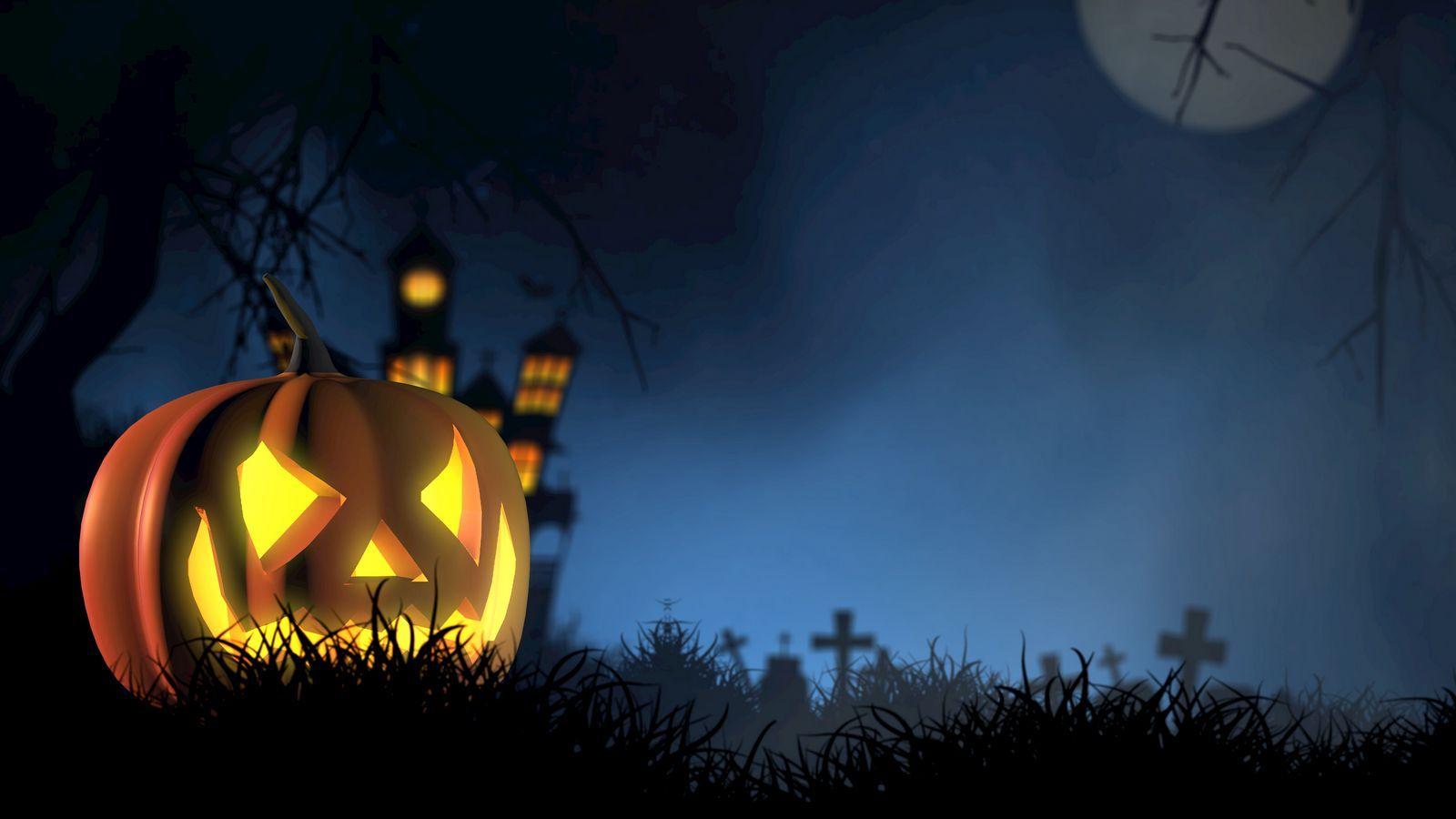 1600x900 Download wallpaper 1600x900 halloween, pumpkin, spooky, face, autumn widescreen 16:9 HD background