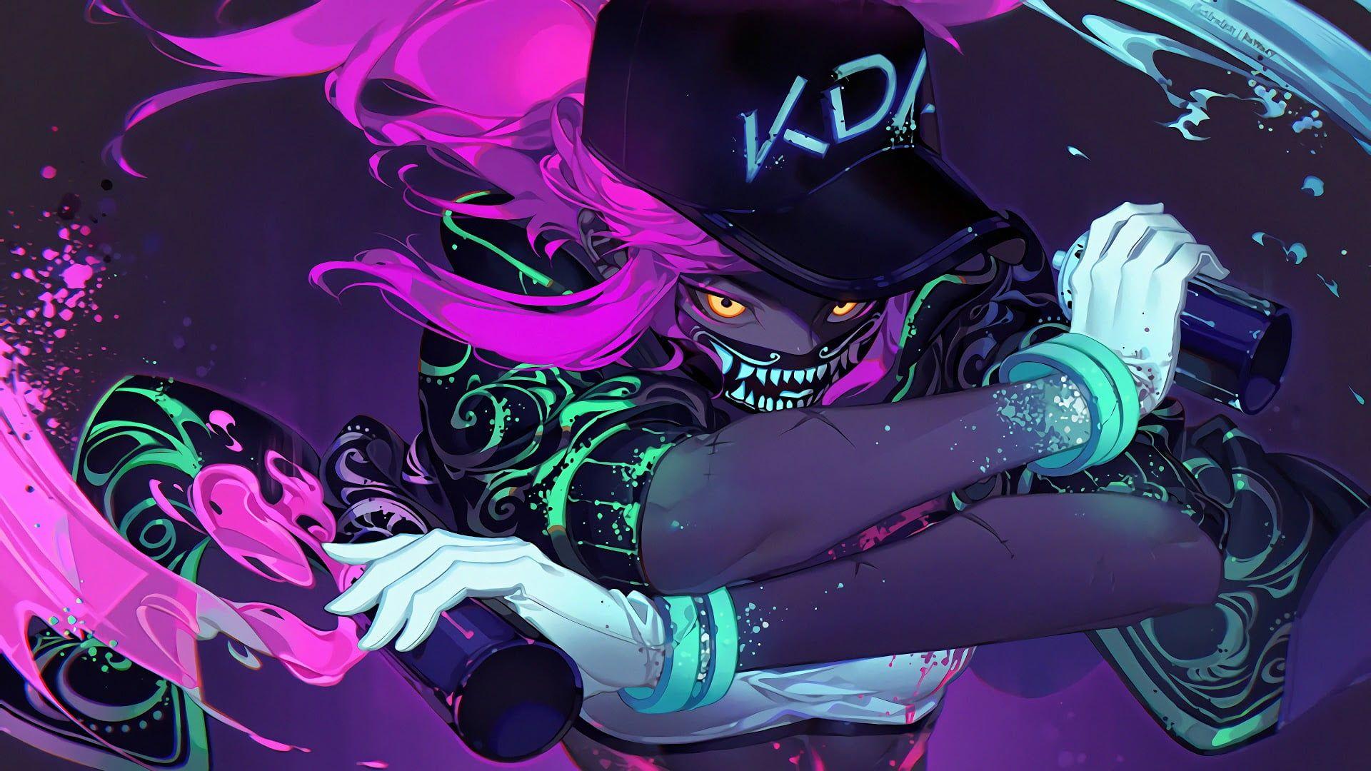 1920x1080 Wallpaper Women, League Of Legends, Kda, Akali, Neon, Yellow Eyes, Purple Hair